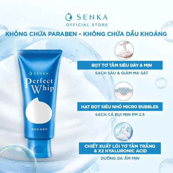 Sữa Rửa Mặt Tạo Bọt Chiết Xuất Tơ Tằm Senka Perfect Whip 120gr ( mẫu mới new )