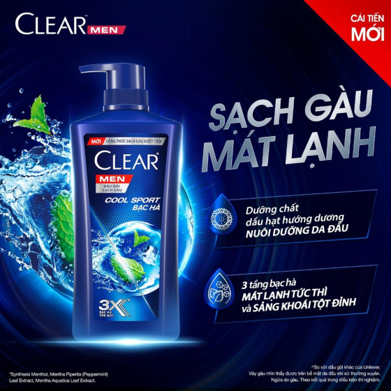 Dầu gội men mát lạnh bạc hà Clear chai 630g (1 Chai)