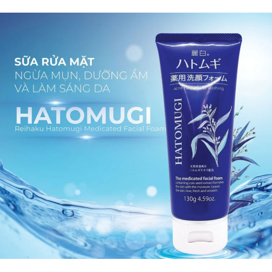 Sữa rửa mặt chiết xuất ý dĩ Hatomugi ngừa mụn, sáng da 130g xanh