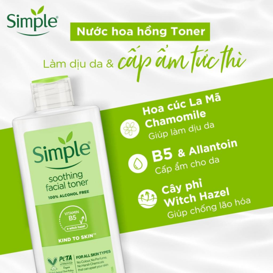 Nước Hoa Hồng Simple Làm Dịu Da & Cấp Ẩm 200ml