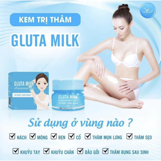 Kem mờ thâm Gluta Milk Vip White, mờ thâm nách, thâm body, thâm sẹo, thâm mông, bẹn