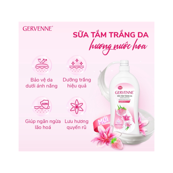 Sữa tắm trắng da Gervenne dâu tây bạch tuyết & lily hồng hương nước hoa 900g