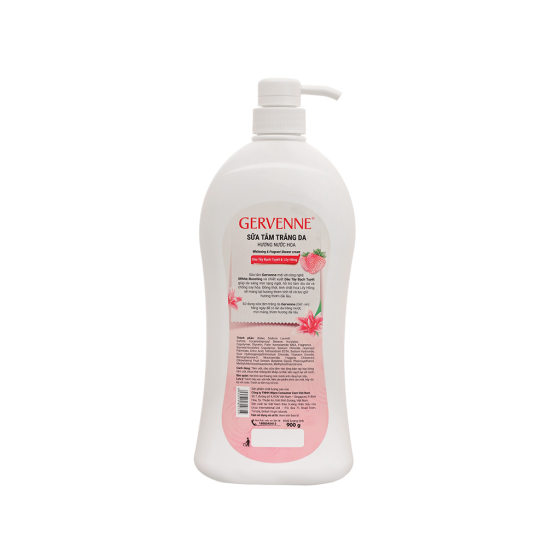 Sữa tắm trắng da Gervenne dâu tây bạch tuyết & lily hồng hương nước hoa 900g