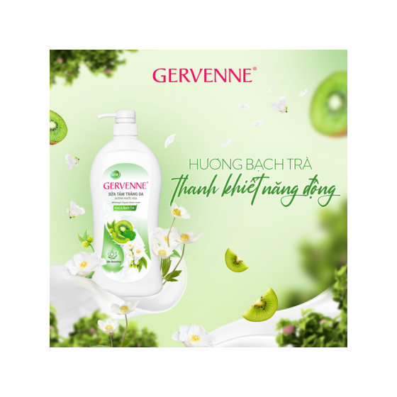 Sữa tắm trắng da Gervenne kiwi & bạch trà hương nước hoa 900g