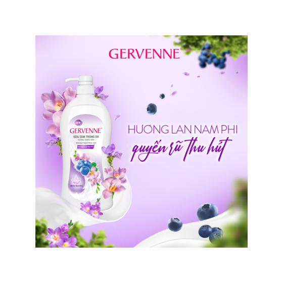 Sữa tắm trắng da Gervenne việt quất và lan Nam Phi hương nước hoa 900g