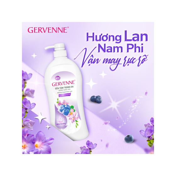 Sữa tắm trắng da Gervenne việt quất và lan Nam Phi hương nước hoa 900g