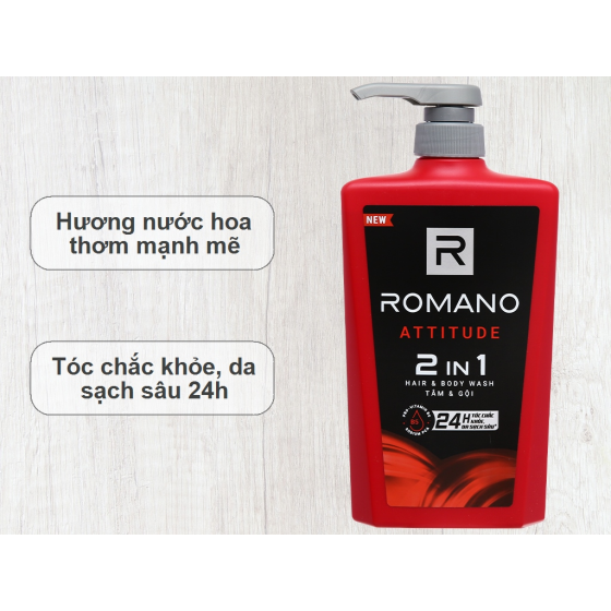 Tắm gội 2 trong 1 hương nước hoa Romano Attitude 650g