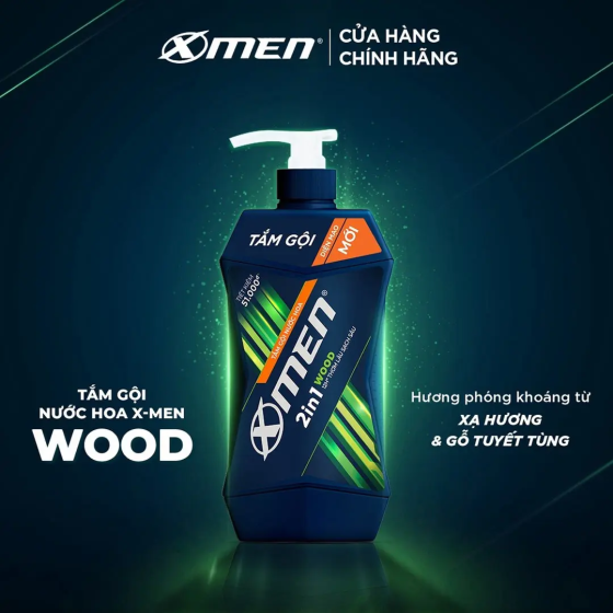 Tắm Gội Nước Hoa X-Men Wood 2in1 Thơm Lâu Sạch Sâu 650g