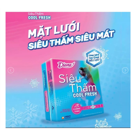 Băng Vệ Sinh Diana Siêu Thấm Cool Fresh Siêu Mỏng Cánh 8M
