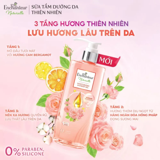 Sữa tắm dưỡng da Enchanteur Naturelle hương hoa hồng Pháp 510ML