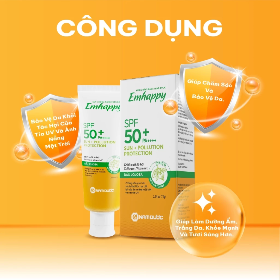 Kem chống nắng thảo dược Emhappy, SPF 50+, PA ++++ giúp chống nắng, dưỡng da, nâng tông nhẹ nhàng