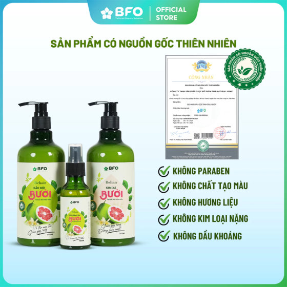 Bộ Đôi Dầu Gội Dầu Xả Bưởi Dưỡng Tóc Tinh Dầu Bưởi Mọc Tóc Phục Hồi Tóc BFO Behair 500ml