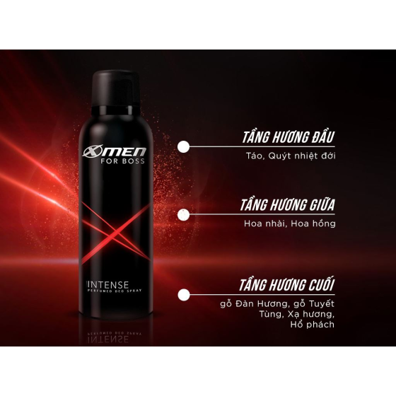 Xịt khử mùi X-Men For Boss Intense - Mùi hương trầm đầy nội lực 150ml
