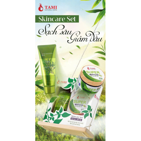 skincare-set-sua-rua-mat-duong-da-tinh-chat-tram-tra-giam-mun-tami-natural-mat-na-dat-set-matcha