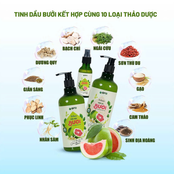 Bộ Đôi Dầu Gội Dầu Xả Bưởi Dưỡng Tóc Tinh Dầu Bưởi Mọc Tóc Phục Hồi Tóc BFO Behair 500ml